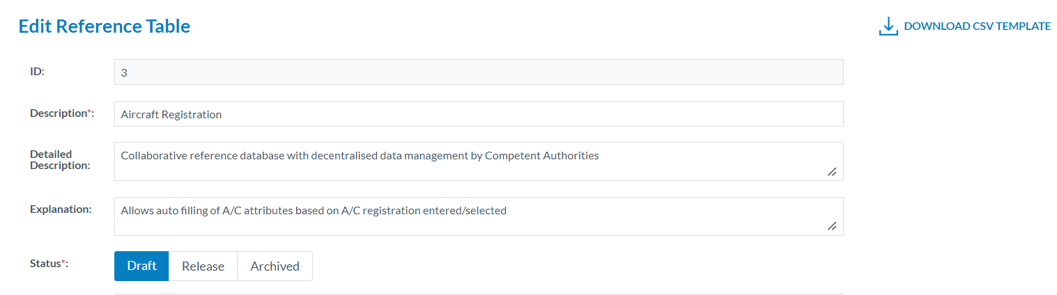 Download Refence Table csv template