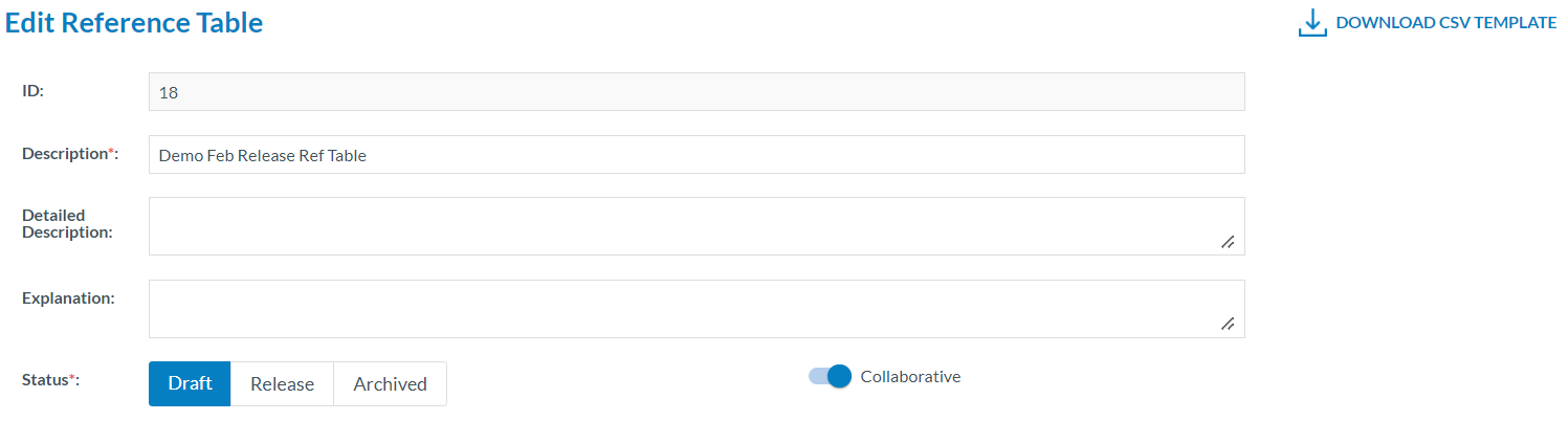 Reference Table definition