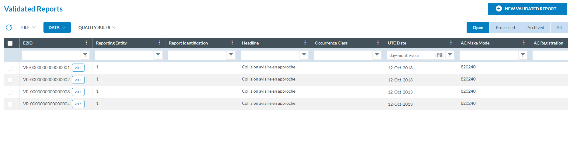 ECCAIRS 2 Central Hub | Validated Reports